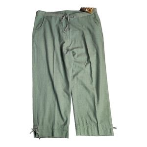 NWT Woolrich 100% Cotton Women's Drawstring Cropped Pants in Meadow/ Green SZ16